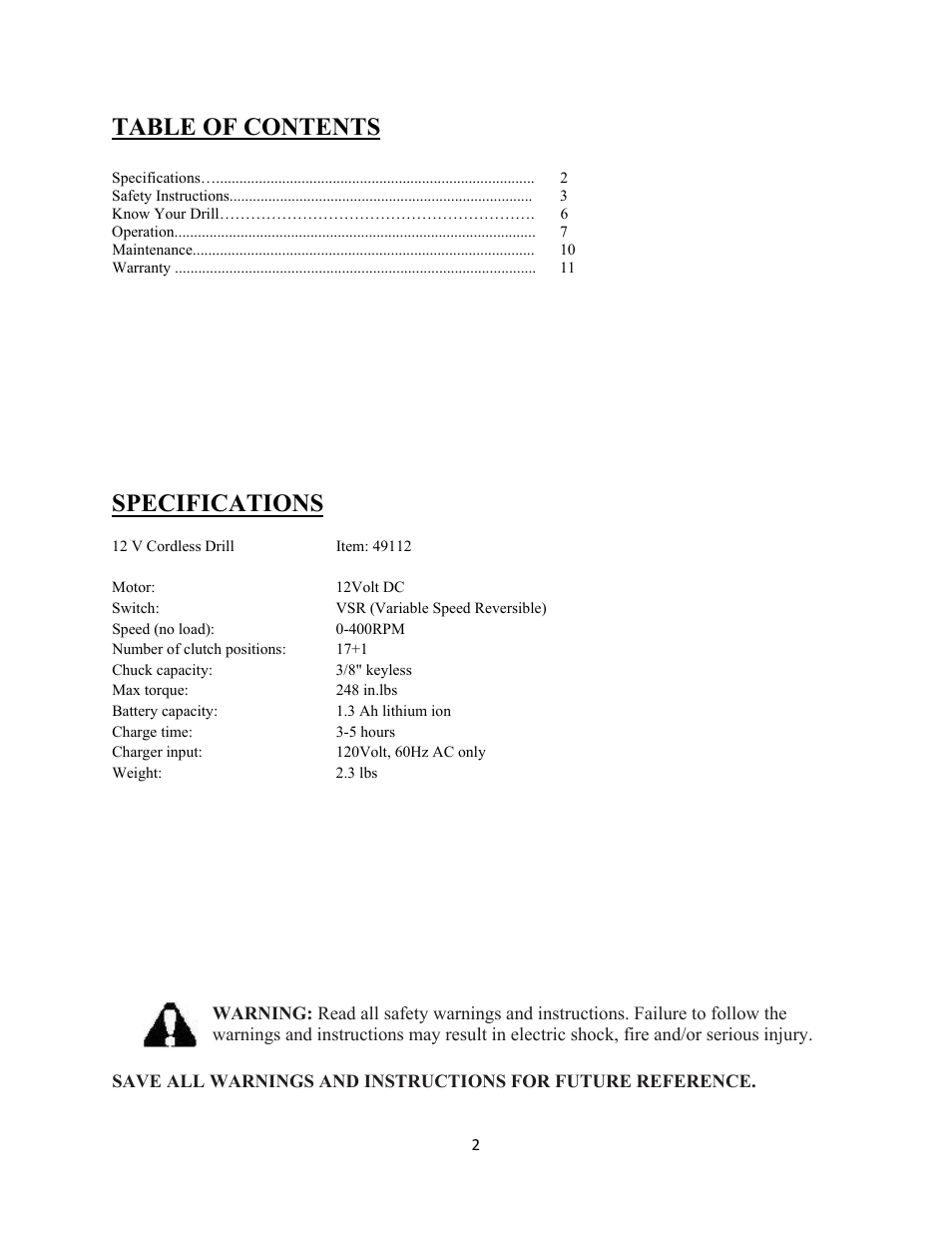 WEN 49112 Apex Pro 12V Lithium Ion Drill/Driver User Manual | Page 2 / 11