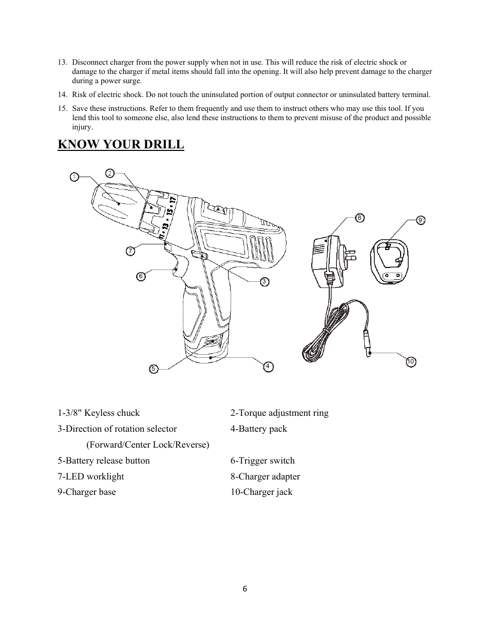 Know your drill | WEN 49112 Apex Pro 12V Lithium Ion Drill/Driver User Manual | Page 6 / 11