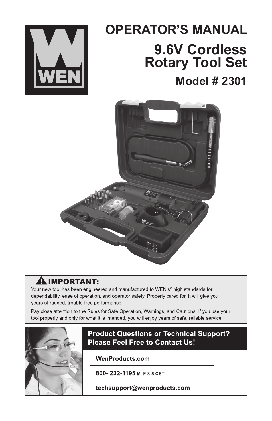 WEN 2301 9.6 Volt Cordless Rotary Tool Kit User Manual | 18 pages