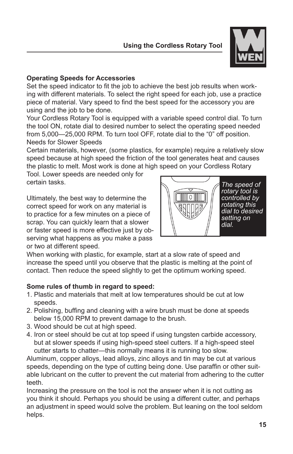 WEN 2301 9.6 Volt Cordless Rotary Tool Kit User Manual | Page 15 / 18