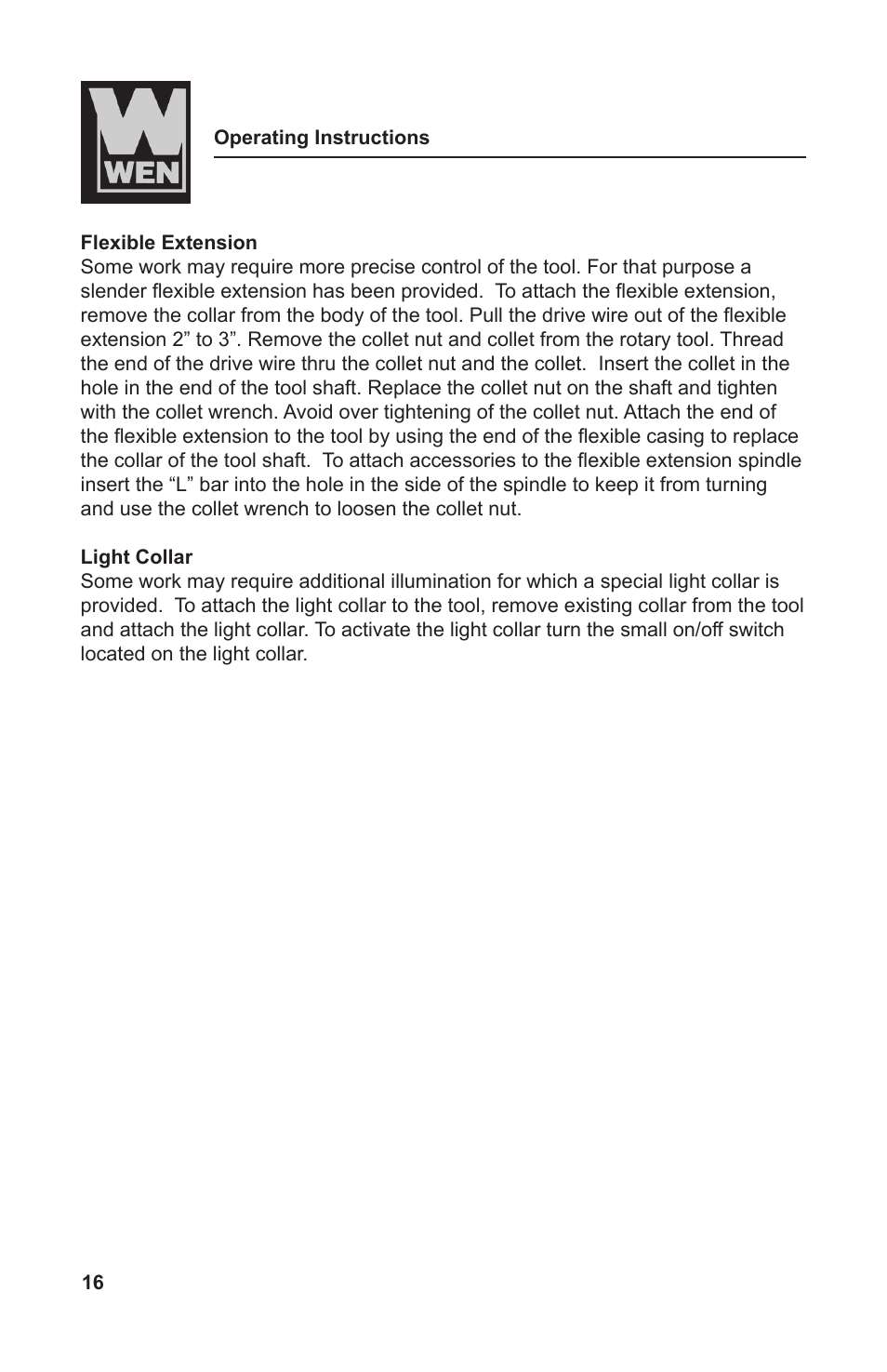 WEN 2301 9.6 Volt Cordless Rotary Tool Kit User Manual | Page 16 / 18