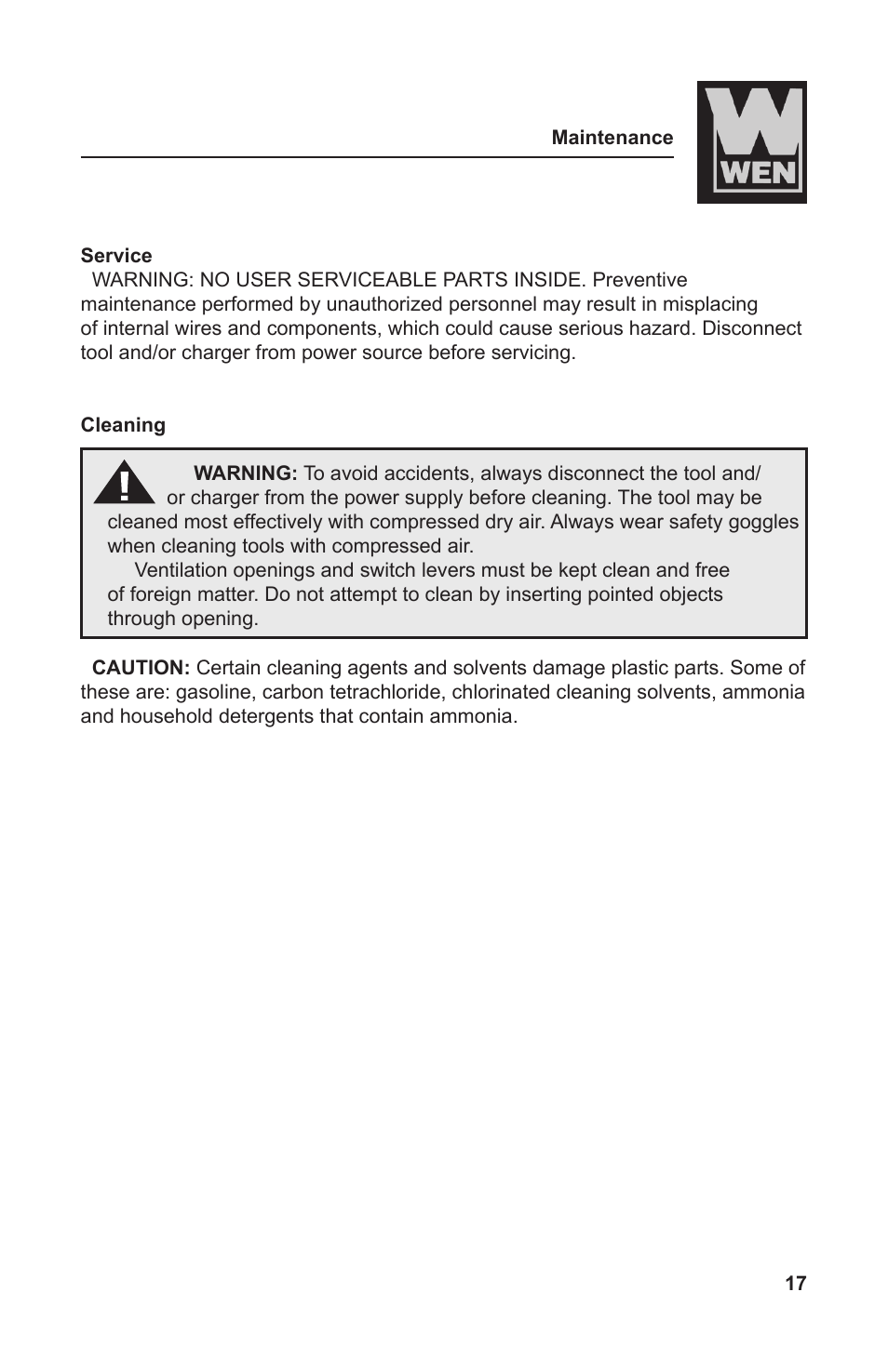 WEN 2301 9.6 Volt Cordless Rotary Tool Kit User Manual | Page 17 / 18