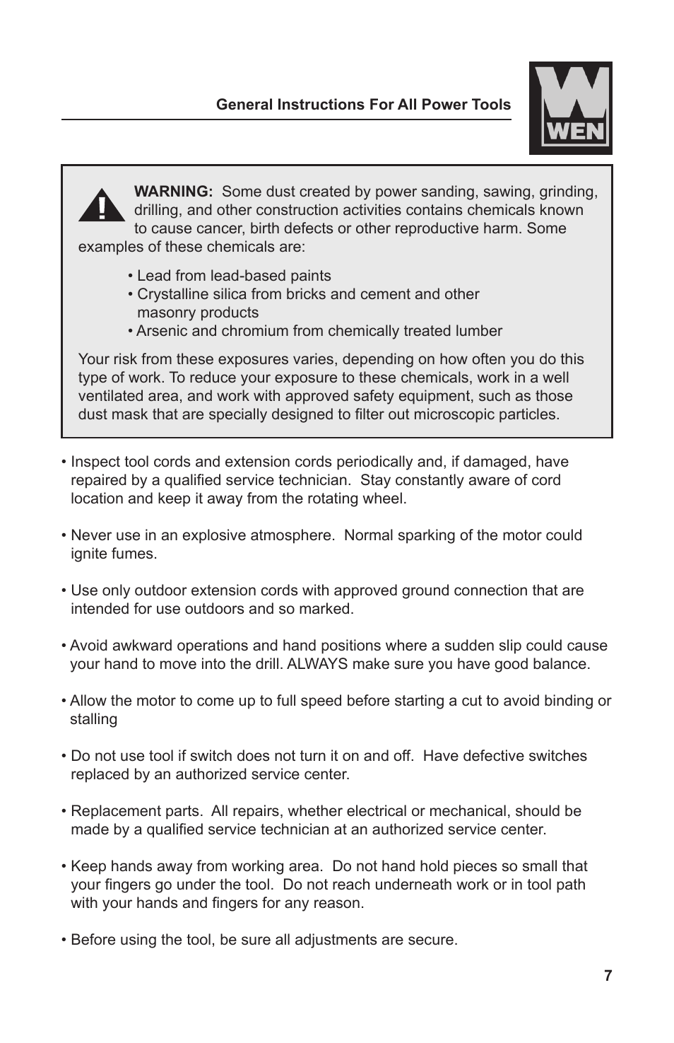 WEN 2301 9.6 Volt Cordless Rotary Tool Kit User Manual | Page 7 / 18