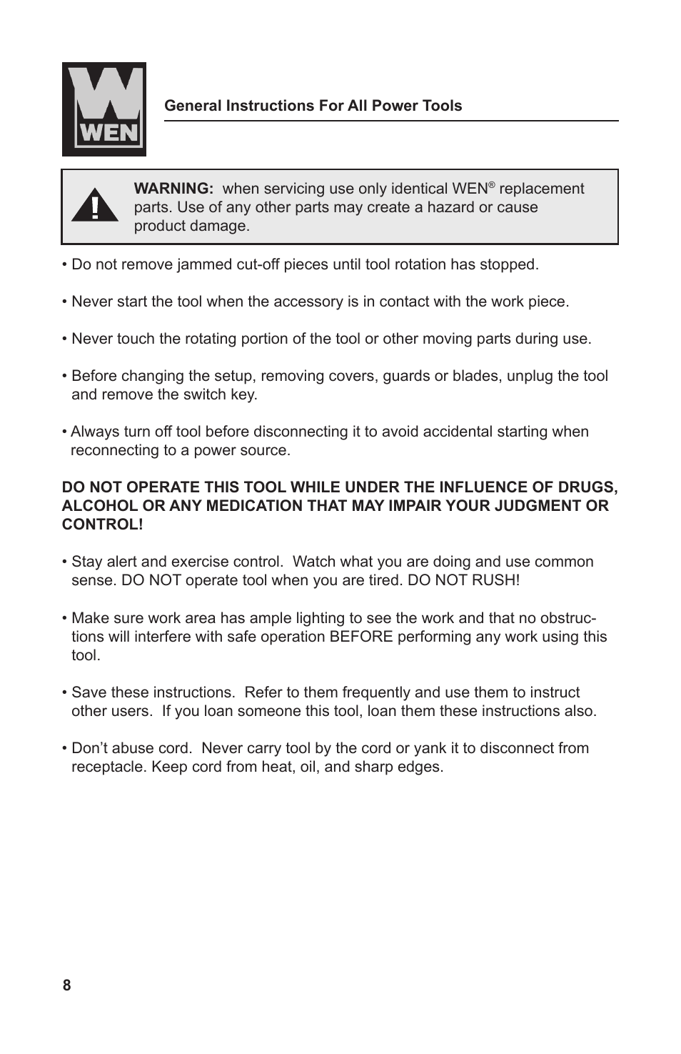 WEN 2301 9.6 Volt Cordless Rotary Tool Kit User Manual | Page 8 / 18
