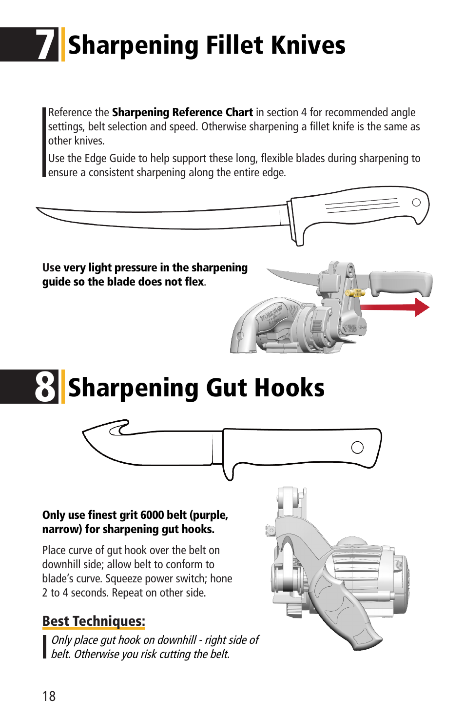 Sharpening fillet knives, Sharpening gut hooks | Work Sharp WSKTS-KO KNIFE & TOOL SHARPENER User Guide User Manual | Page 18 / 28