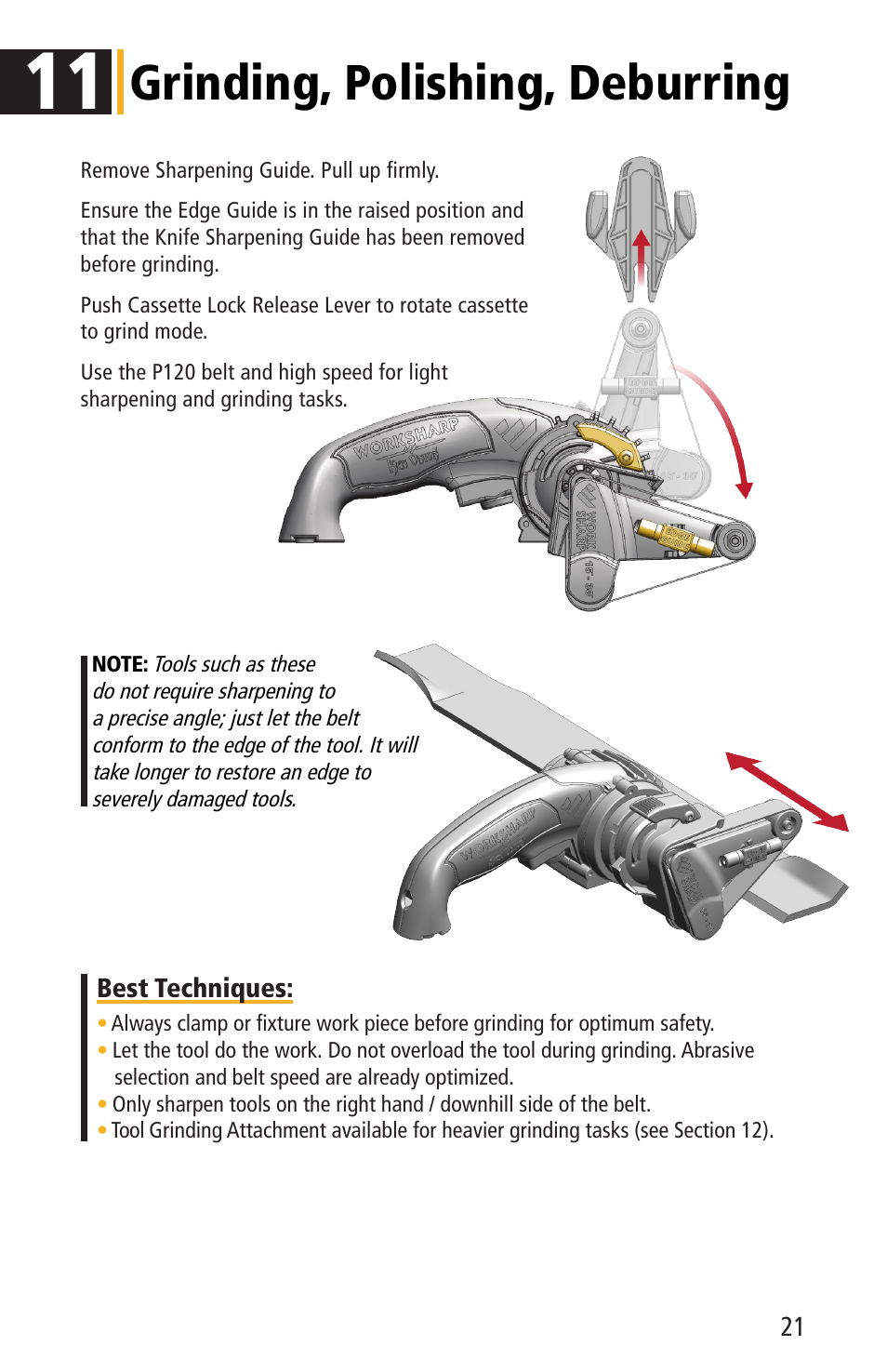 Grinding, polishing, deburring | Work Sharp WSKTS-KO KNIFE & TOOL SHARPENER User Guide User Manual | Page 21 / 28