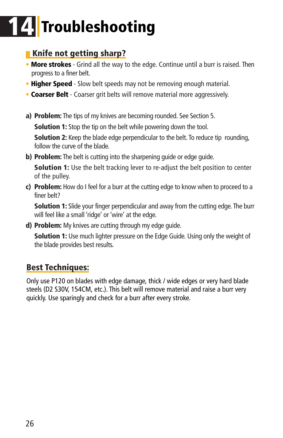 Troubleshooting | Work Sharp WSKTS-KO KNIFE & TOOL SHARPENER User Guide User Manual | Page 26 / 28