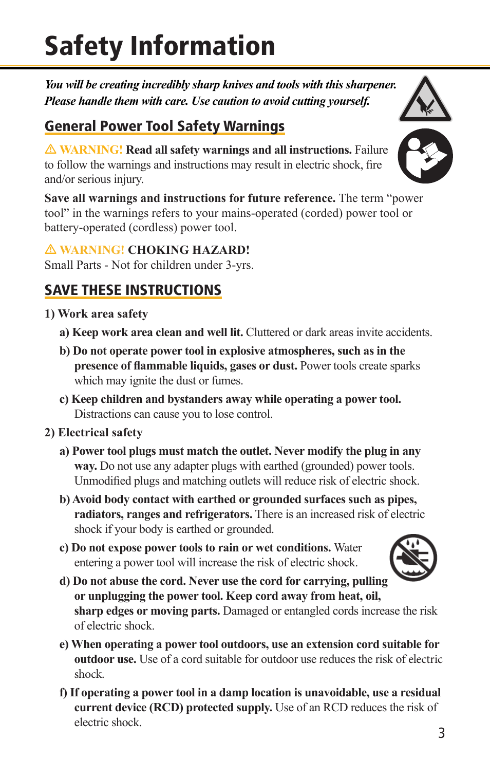 Safety information | Work Sharp WSKTS-KO KNIFE & TOOL SHARPENER User Guide User Manual | Page 3 / 28