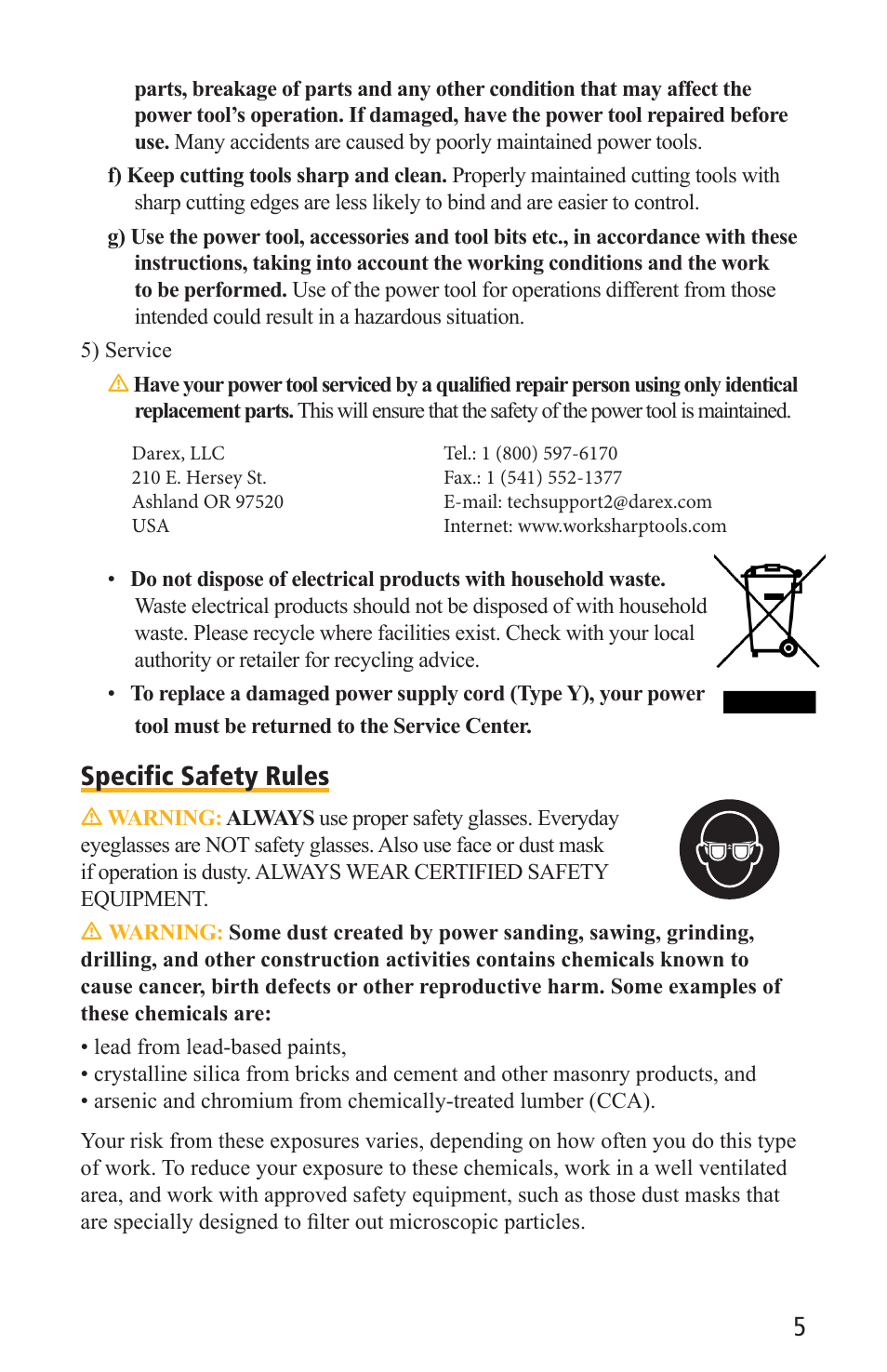 Specific safety rules | Work Sharp WSKTS-KO KNIFE & TOOL SHARPENER User Guide User Manual | Page 5 / 28