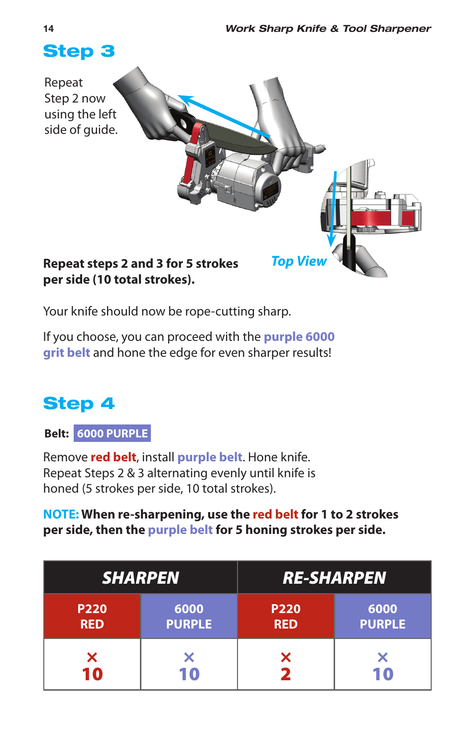 Sharpen re-sharpen, Step 3, Step 4 | Work Sharp WSKTS-W Original KNIFE & TOOL SHARPENER User Manual | Page 14 / 24
