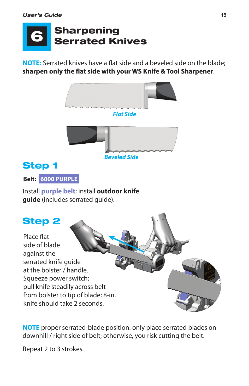 Step 1, Step 2, Sharpening serrated knives | Work Sharp WSKTS-W Original KNIFE & TOOL SHARPENER User Manual | Page 15 / 24