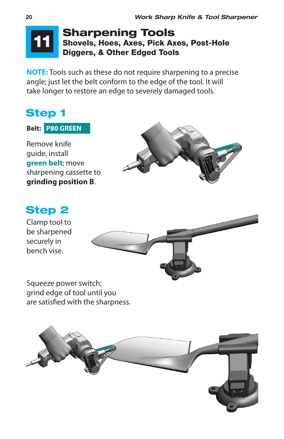 Step 2, Sharpening tools, Step 1 | Work Sharp WSKTS-W Original KNIFE & TOOL SHARPENER User Manual | Page 20 / 24