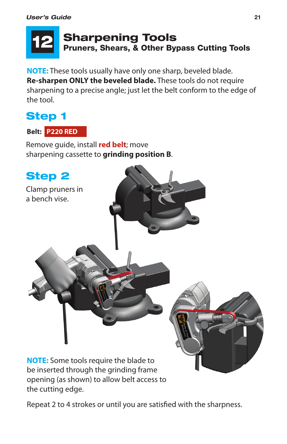 Sharpening tools, Step 1, Step 2 | Work Sharp WSKTS-W Original KNIFE & TOOL SHARPENER User Manual | Page 21 / 24
