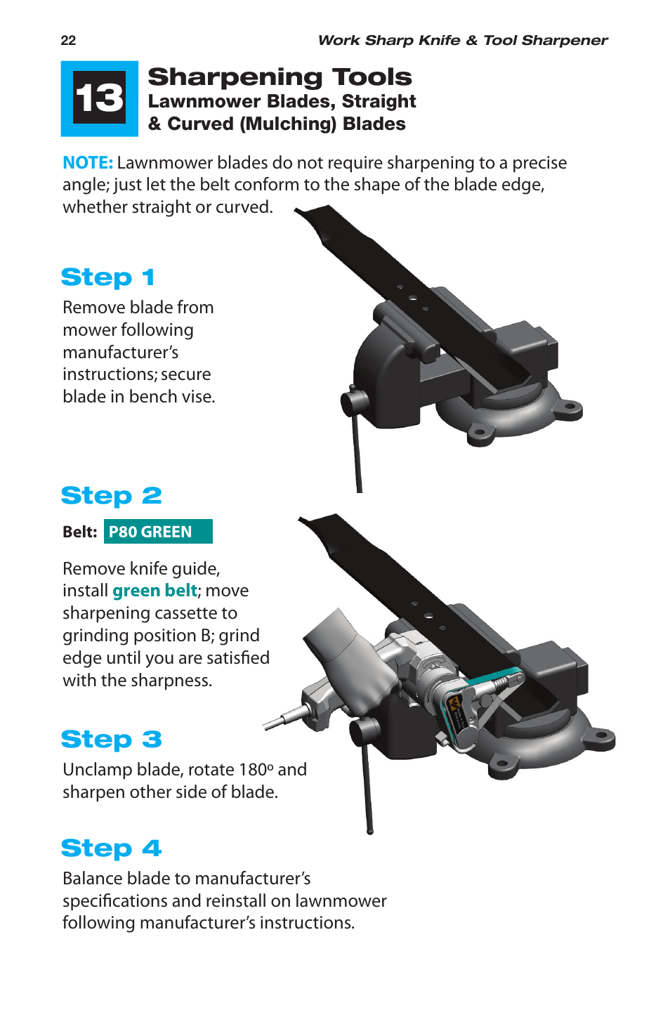 Step 2, Step 3, Step 4 | Sharpening tools, Step 1 | Work Sharp WSKTS-W Original KNIFE & TOOL SHARPENER User Manual | Page 22 / 24