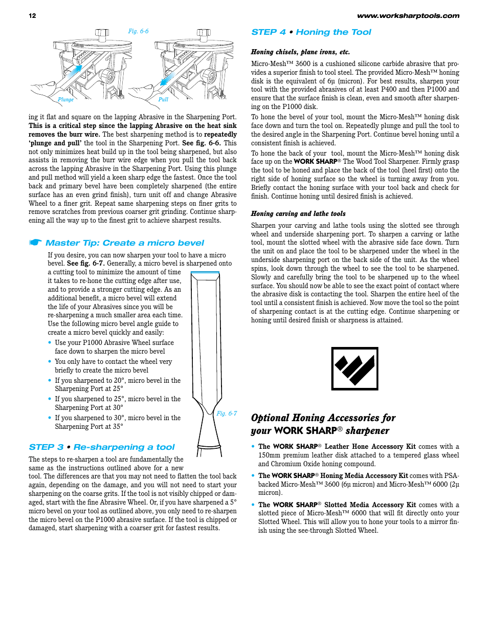 Optional honing accessories for your work sharp, Sharpener | Work Sharp WS3000 Woodworking Tool Sharpener User Guide User Manual | Page 12 / 48