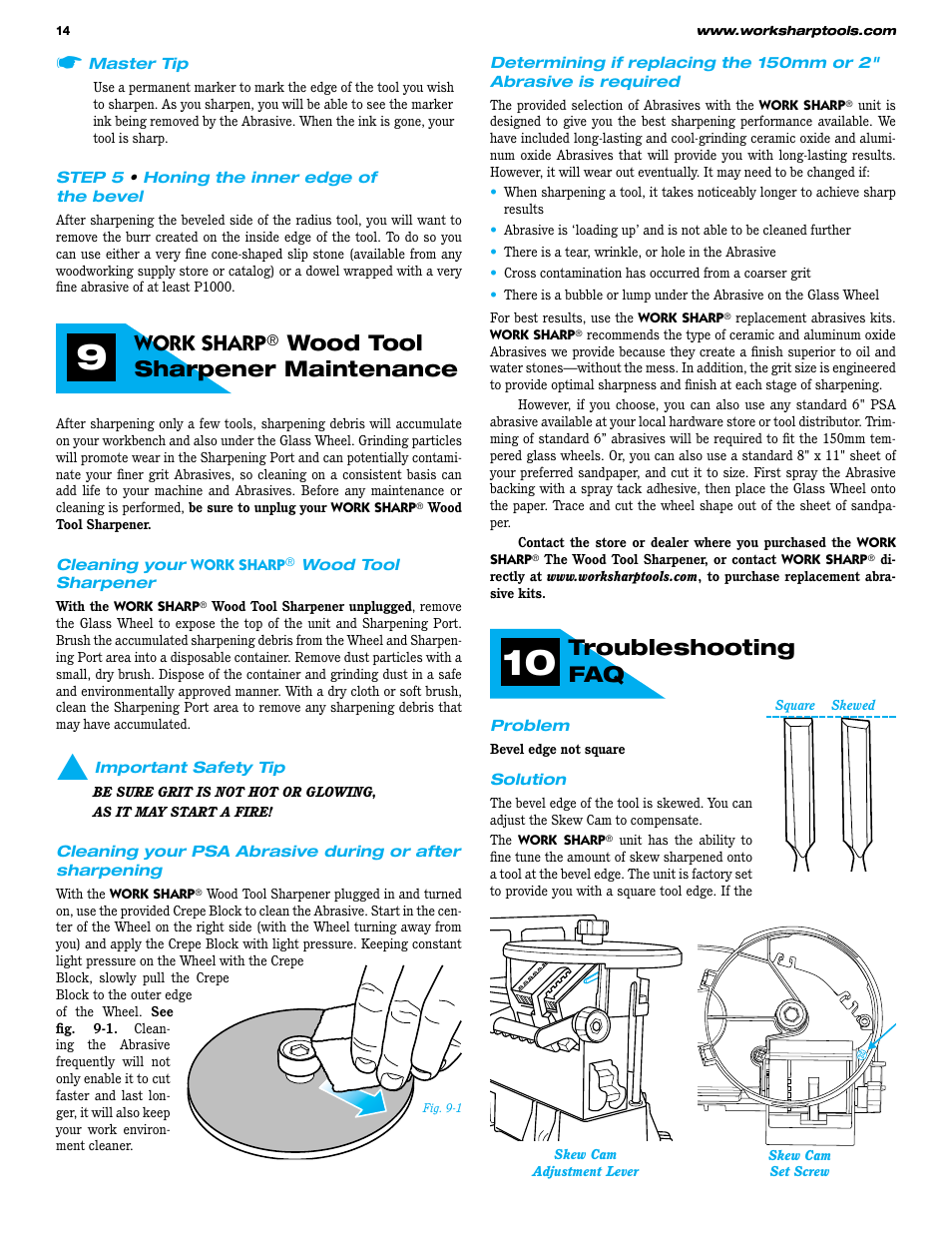 Work sharp, Wood tool sharpener maintenance, Troubleshooting faq | Work Sharp WS3000 Woodworking Tool Sharpener User Guide User Manual | Page 14 / 48