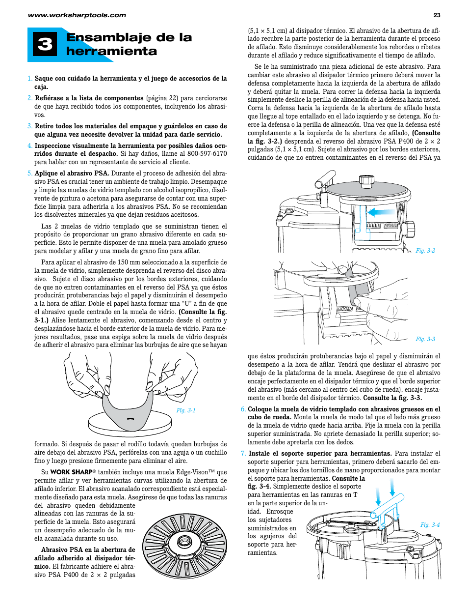 Ensamblaje de la herramienta | Work Sharp WS3000 Woodworking Tool Sharpener User Guide User Manual | Page 23 / 48