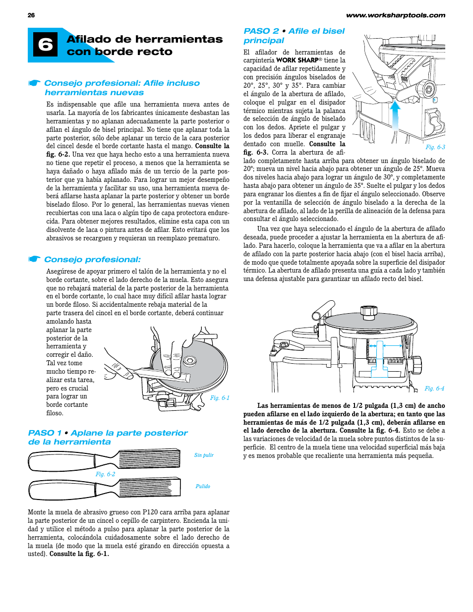 Afilado de herramientas con borde recto | Work Sharp WS3000 Woodworking Tool Sharpener User Guide User Manual | Page 26 / 48
