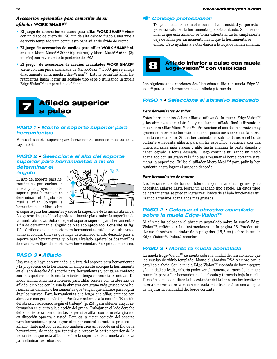Afilado superior a pulso | Work Sharp WS3000 Woodworking Tool Sharpener User Guide User Manual | Page 28 / 48