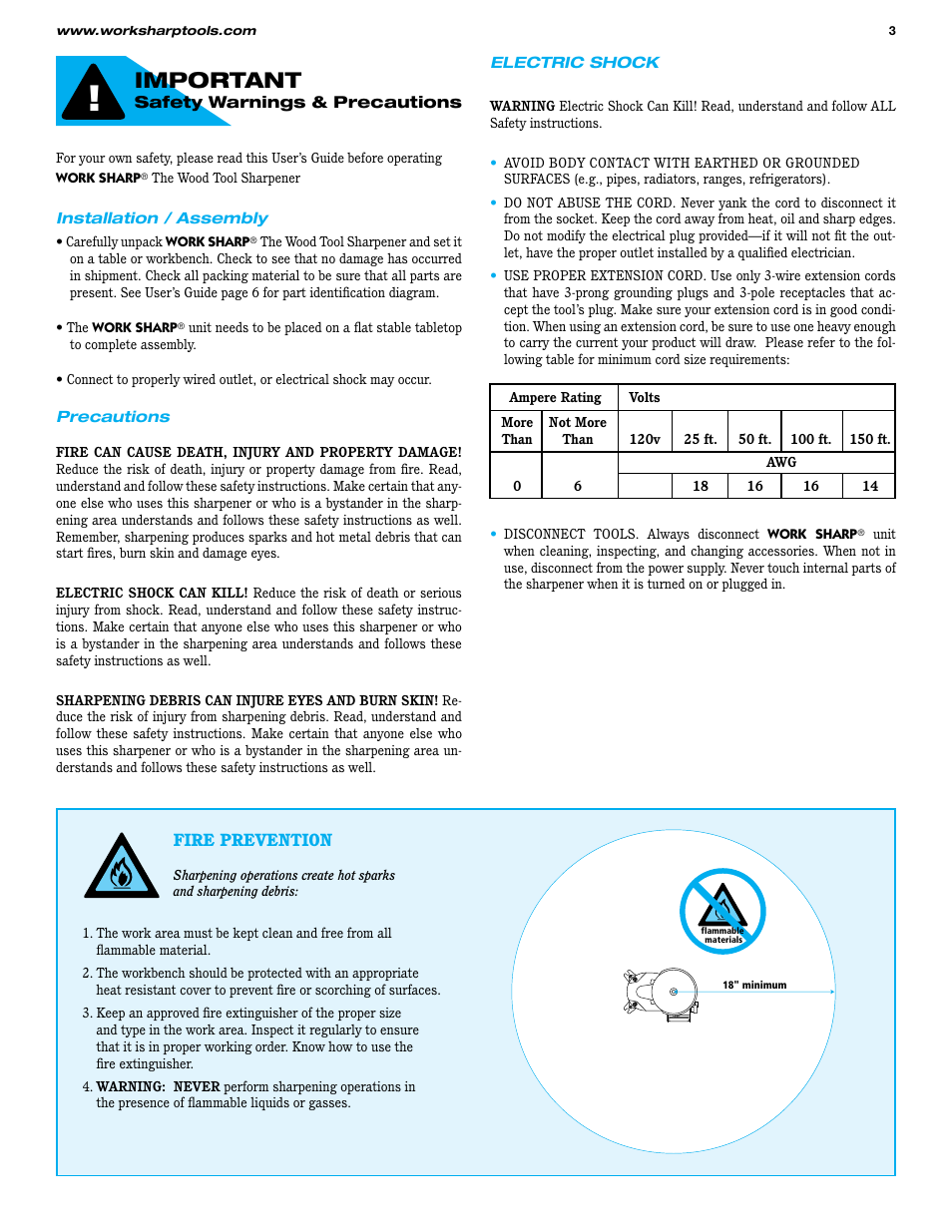 Important | Work Sharp WS3000 Woodworking Tool Sharpener User Guide User Manual | Page 3 / 48