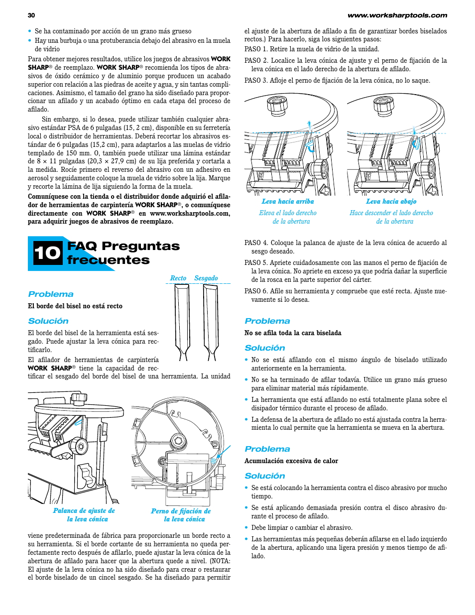 Faq preguntas frecuentes | Work Sharp WS3000 Woodworking Tool Sharpener User Guide User Manual | Page 30 / 48