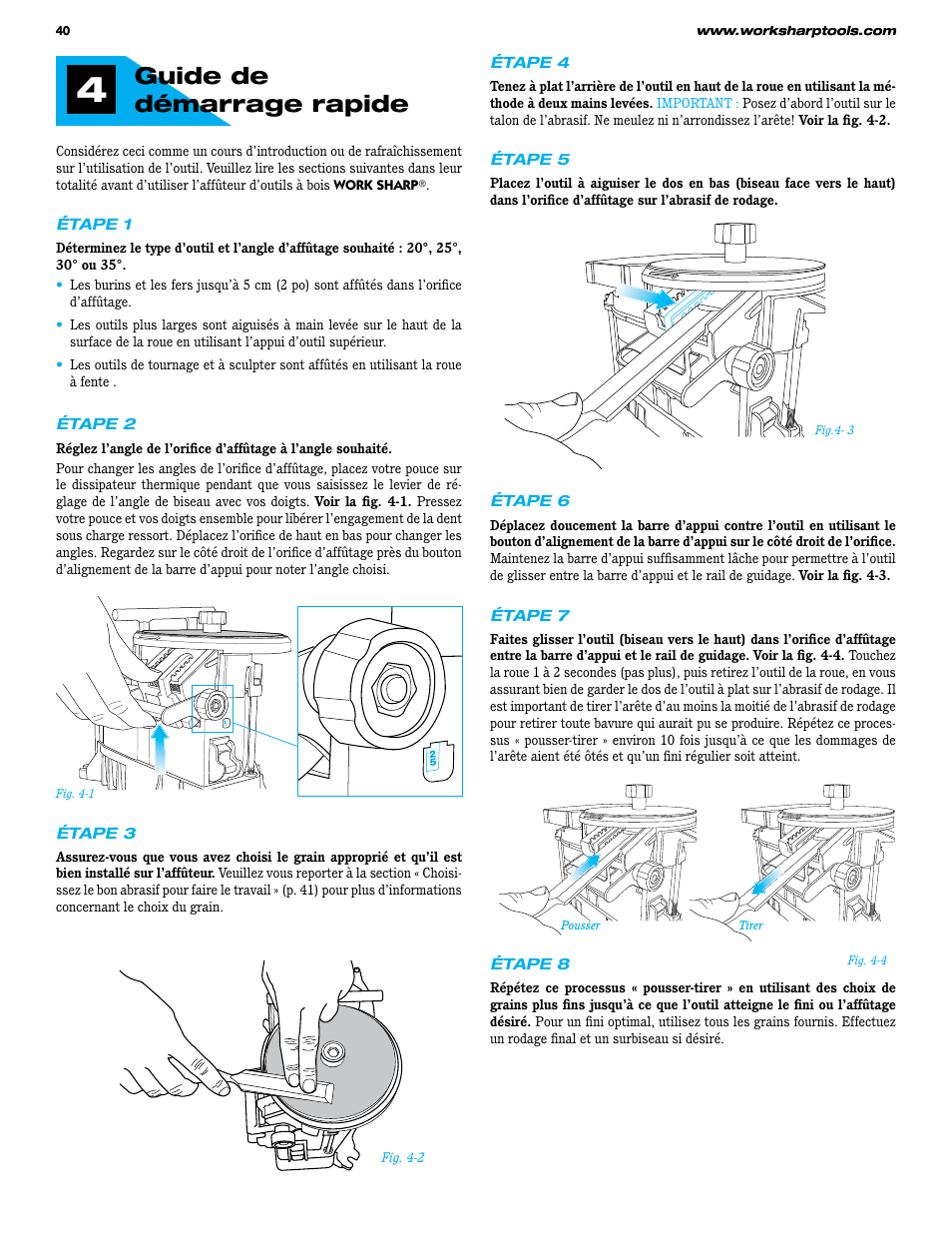 Guide de démarrage rapide | Work Sharp WS3000 Woodworking Tool Sharpener User Guide User Manual | Page 40 / 48