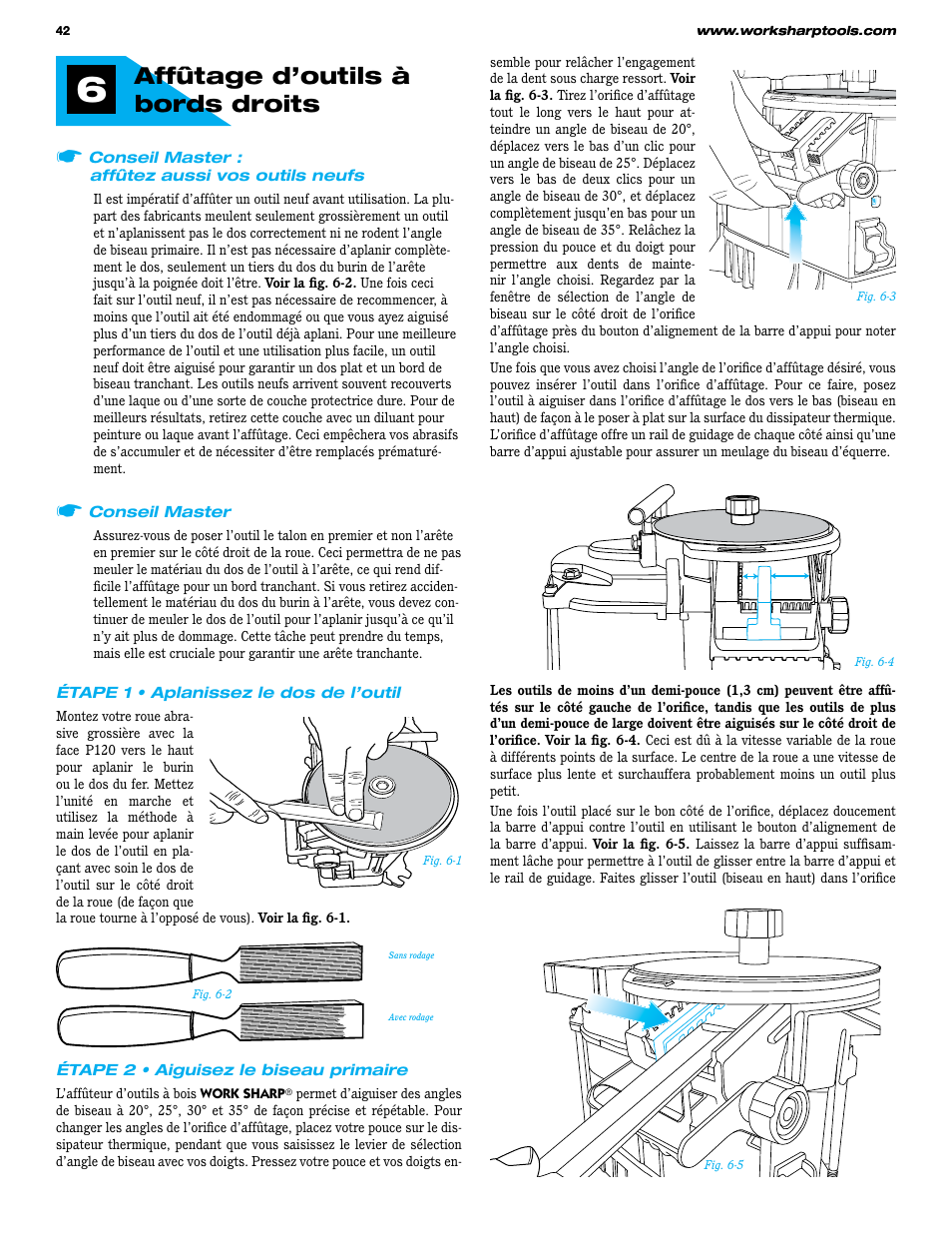 Affûtage d’outils à bords droits | Work Sharp WS3000 Woodworking Tool Sharpener User Guide User Manual | Page 42 / 48