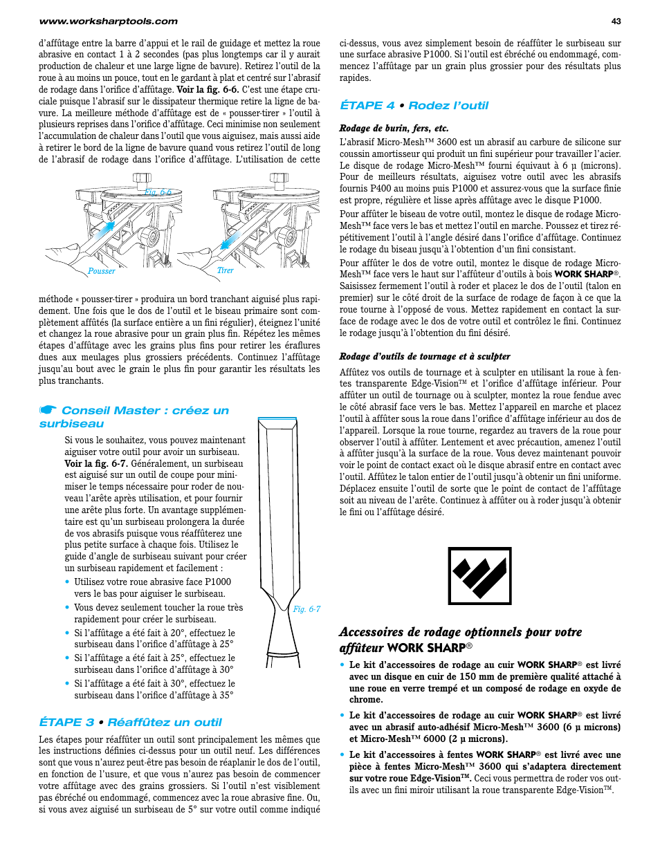 Work Sharp WS3000 Woodworking Tool Sharpener User Guide User Manual | Page 43 / 48