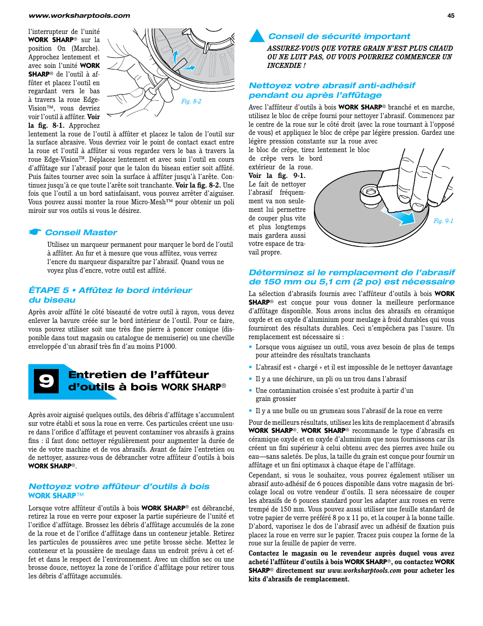 Entretien de l’affûteur d’outils à bois work sharp | Work Sharp WS3000 Woodworking Tool Sharpener User Guide User Manual | Page 45 / 48