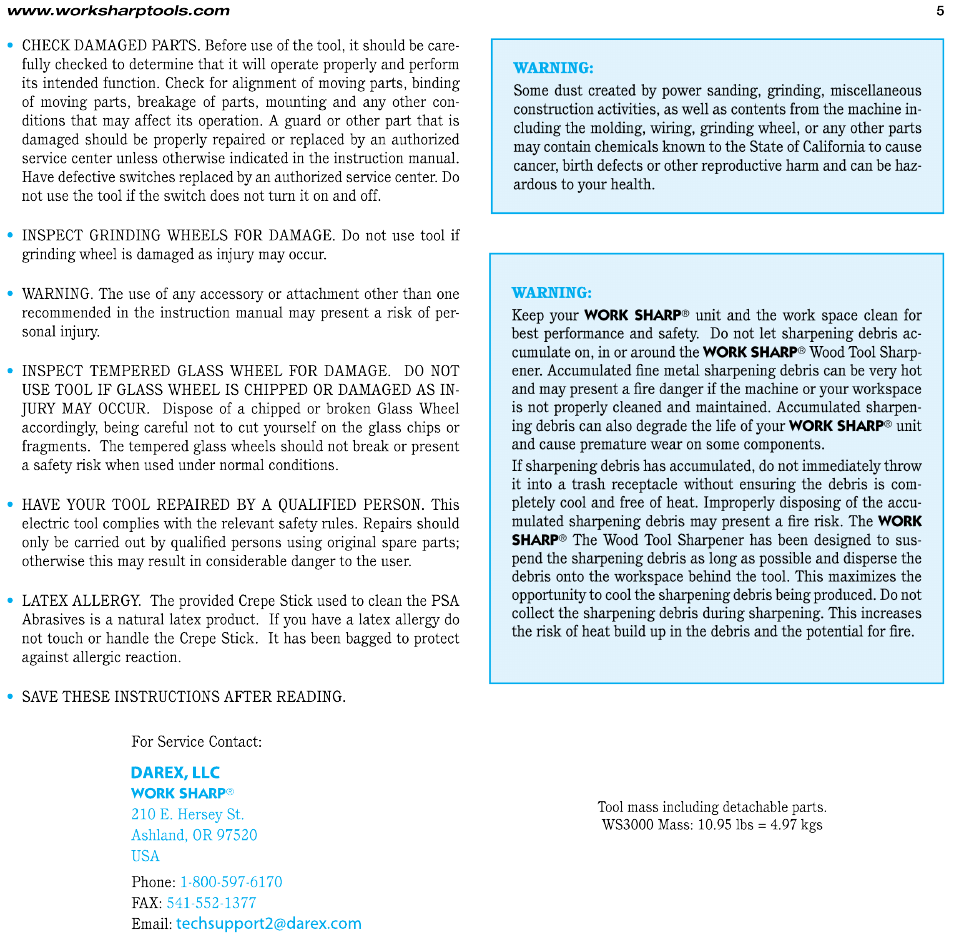 Work Sharp WS3000 Woodworking Tool Sharpener User Guide User Manual | Page 5 / 48