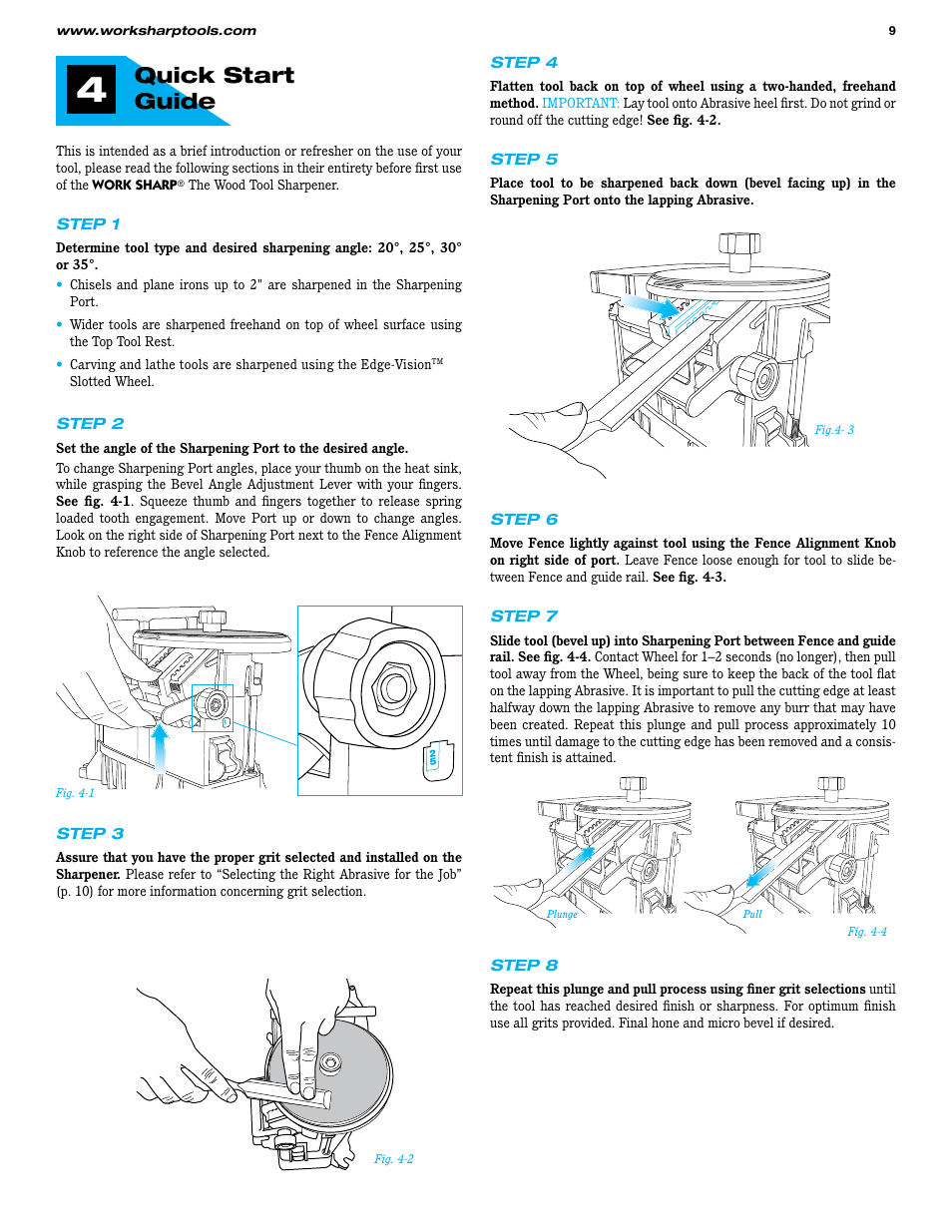Quick start guide | Work Sharp WS3000 Woodworking Tool Sharpener User Guide User Manual | Page 9 / 48