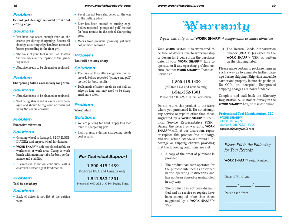 Warranty | Work Sharp WS2000 Tool Sharpener & Grinder User Guide User Manual | Page 10 / 31