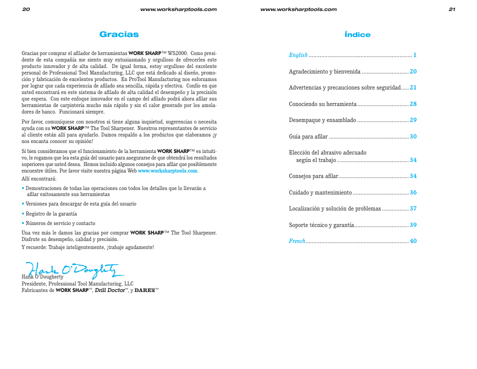 Gracias | Work Sharp WS2000 Tool Sharpener & Grinder User Guide User Manual | Page 11 / 31