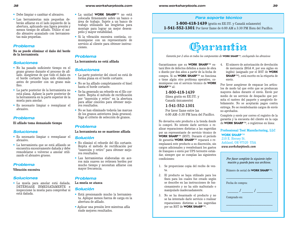 Garantîa | Work Sharp WS2000 Tool Sharpener & Grinder User Guide User Manual | Page 20 / 31