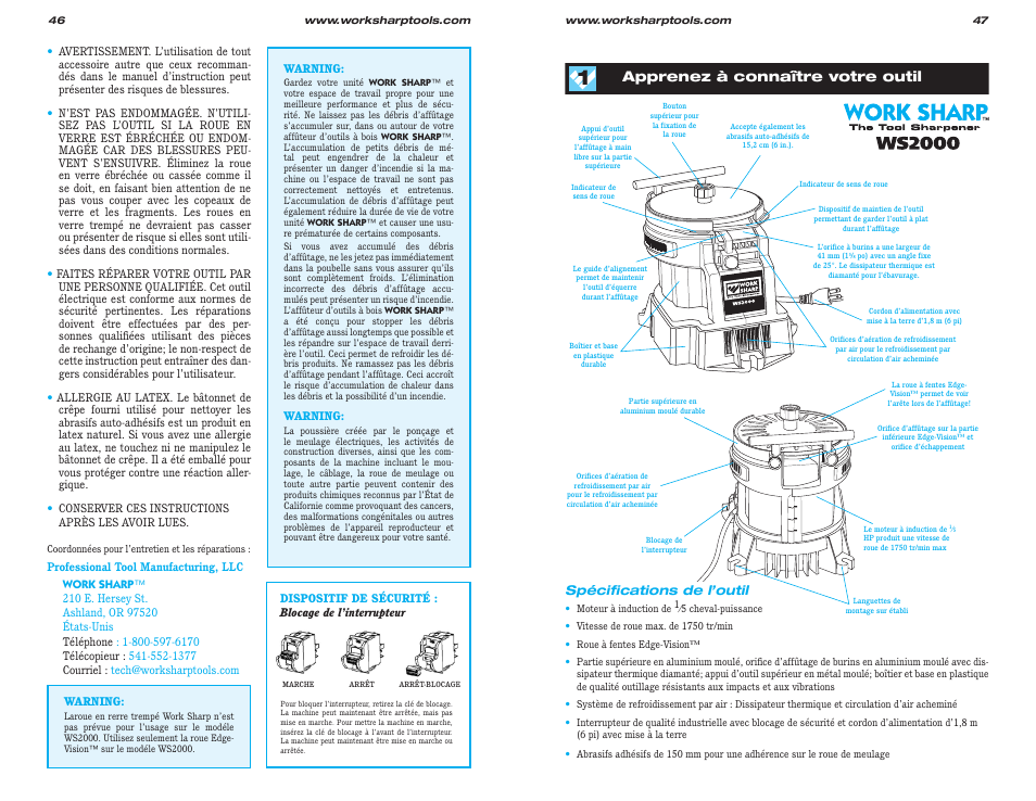 Apprenez à connaître votre outil | Work Sharp WS2000 Tool Sharpener & Grinder User Guide User Manual | Page 24 / 31
