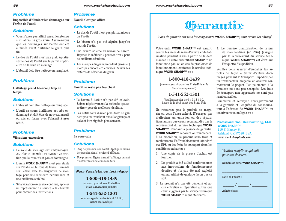 Garantie | Work Sharp WS2000 Tool Sharpener & Grinder User Guide User Manual | Page 29 / 31
