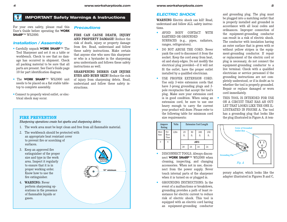 Fire prevention | Work Sharp WS2000 Tool Sharpener & Grinder User Guide User Manual | Page 3 / 31