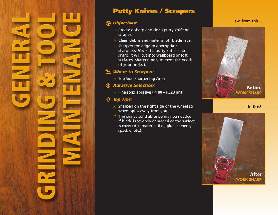 Putty knives / scrapers | Work Sharp WS2000 Tool Sharpener & Grinder Step By Step Guide User Manual | Page 12 / 32