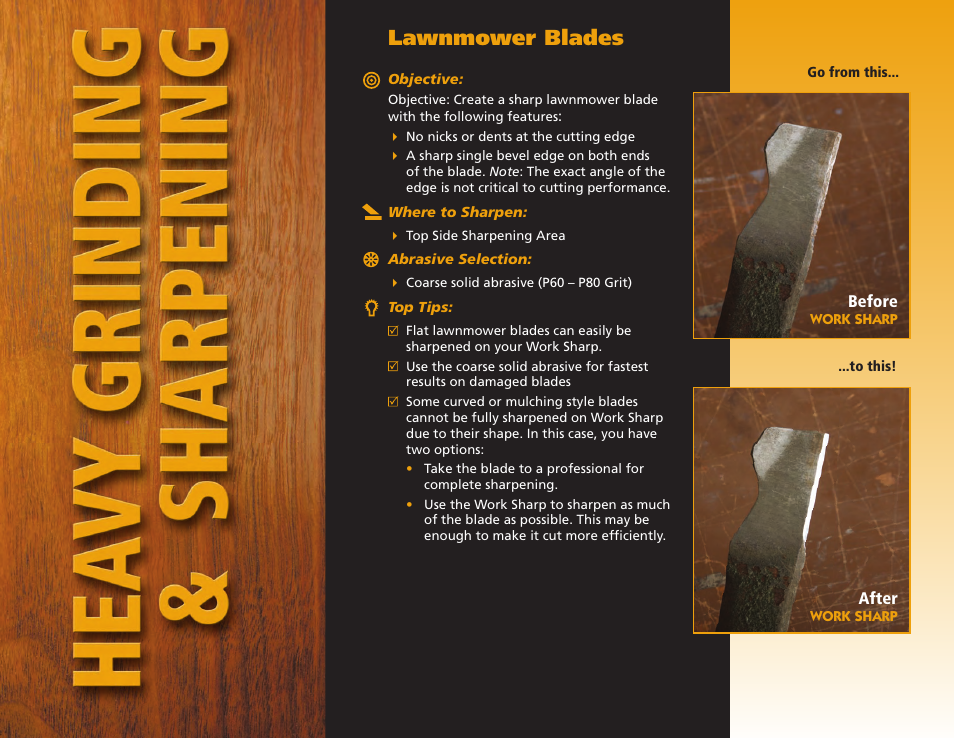 Lawnmower blades | Work Sharp WS2000 Tool Sharpener & Grinder Step By Step Guide User Manual | Page 24 / 32