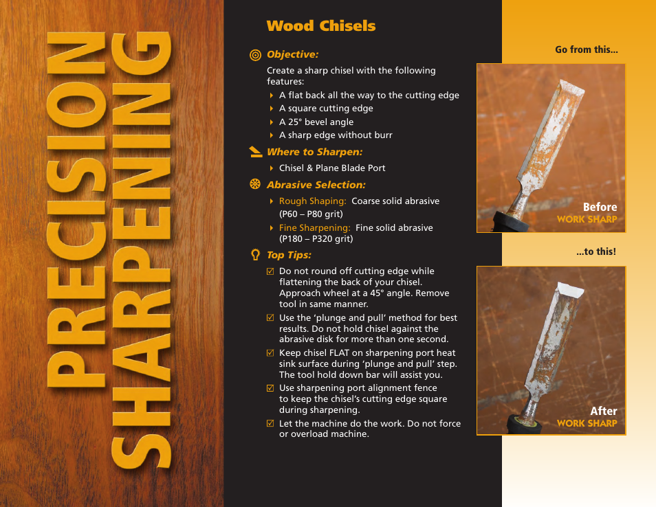 Wood chisels | Work Sharp WS2000 Tool Sharpener & Grinder Step By Step Guide User Manual | Page 4 / 32