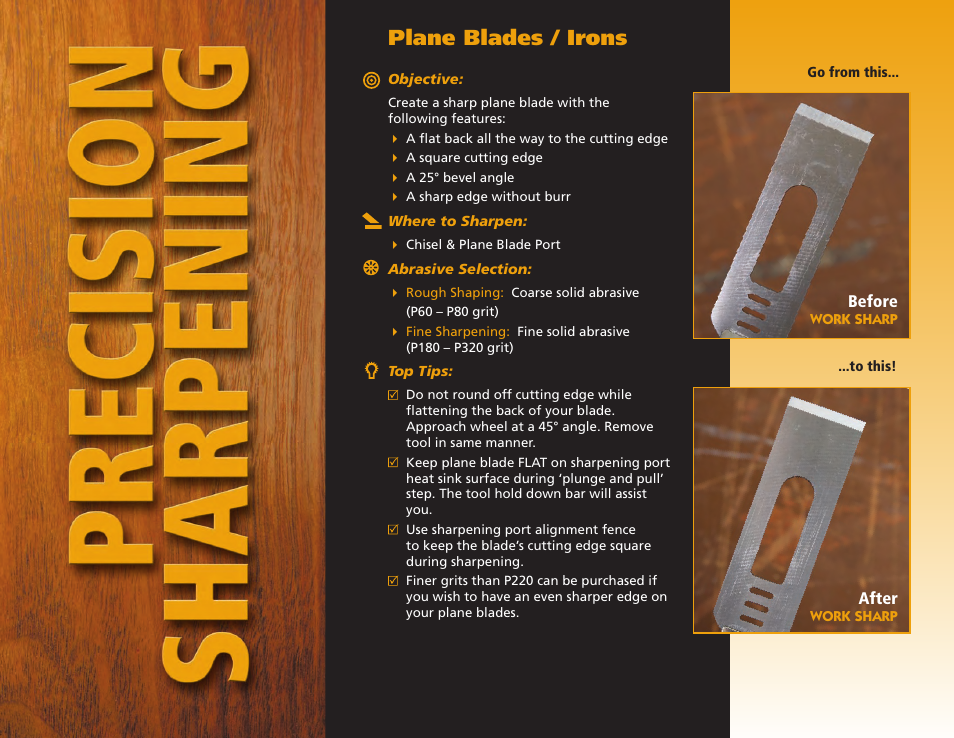 Plane blades / irons | Work Sharp WS2000 Tool Sharpener & Grinder Step By Step Guide User Manual | Page 6 / 32