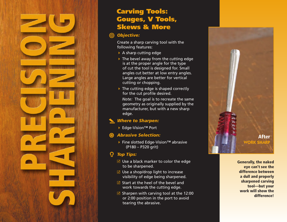 Carving tools: gouges, v tools, skews & more | Work Sharp WS2000 Tool Sharpener & Grinder Step By Step Guide User Manual | Page 8 / 32