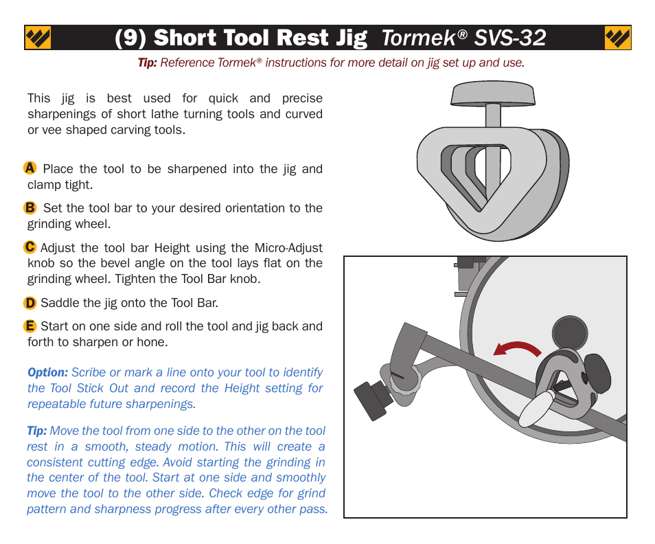 9) short tool rest jig tormek® svs-32 | Work Sharp WS3000 Tool Bar Attachment User Manual | Page 8 / 16