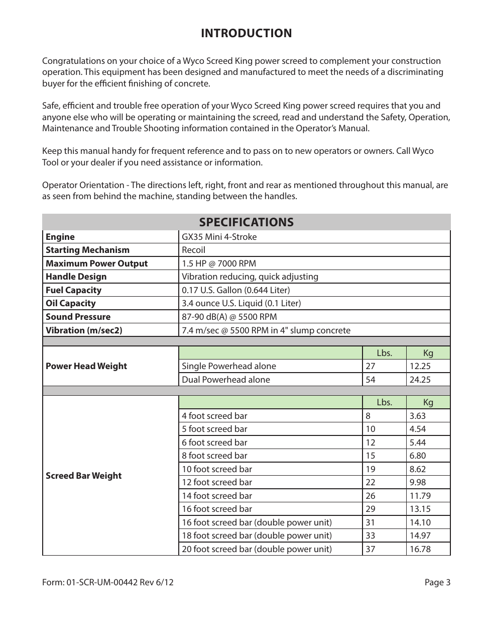 Introduction, Specifications | WycoTool Single and Double Powerhead User Manual | Page 3 / 12