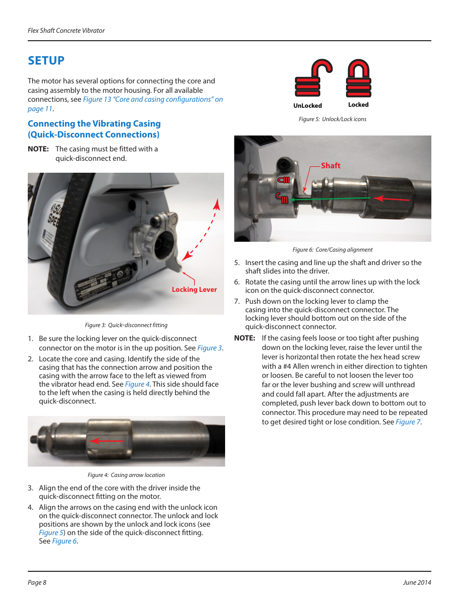 Setup, Setup 8, Connecting the vibrating casing | Quick-disconnect connections) 8 | WycoTool Sure Speed electric vibrator User Manual | Page 8 / 20