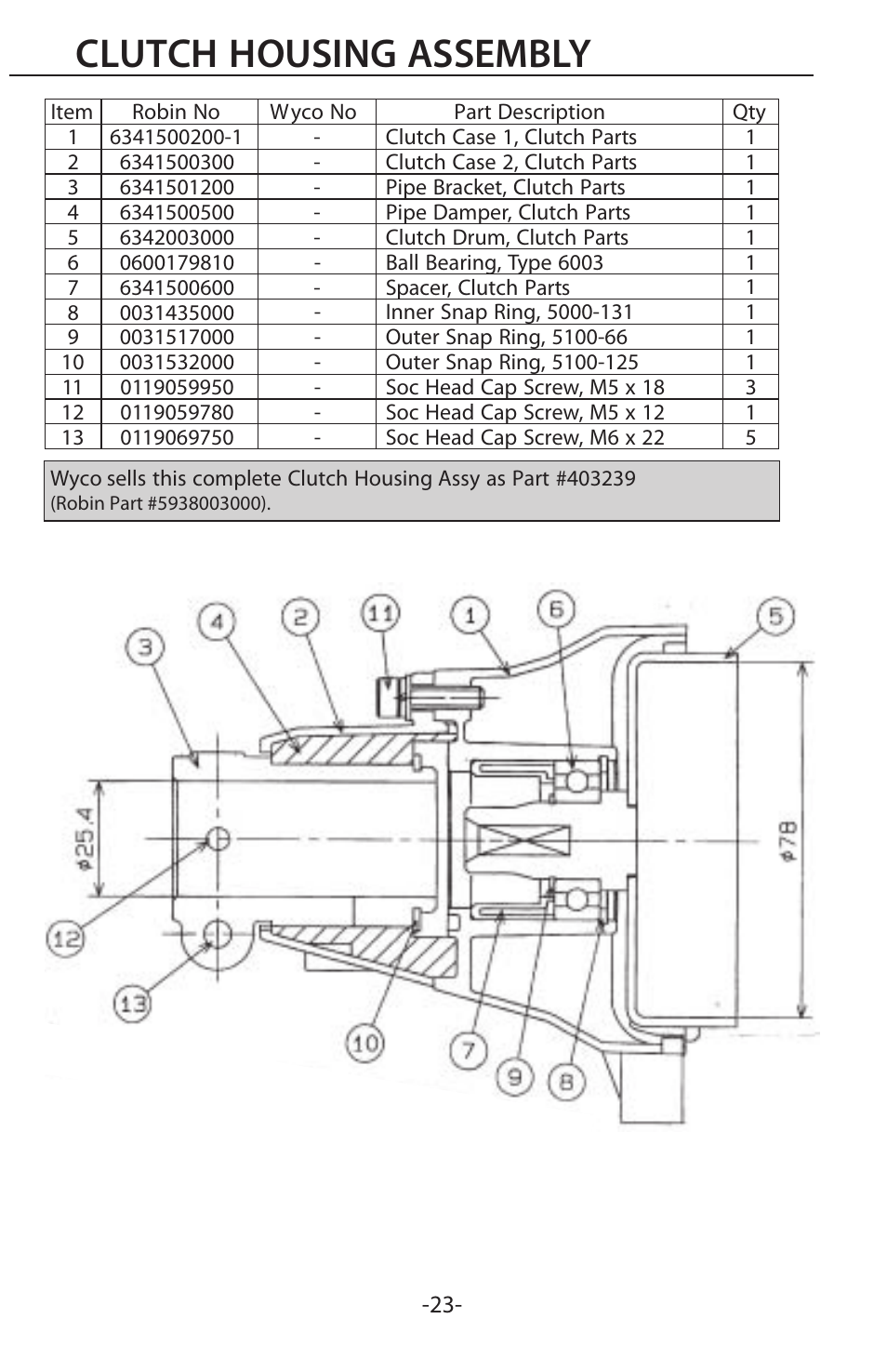 Clutch housing assembly | WycoTool EH035 EZ-Vibe User Manual | Page 24 / 26