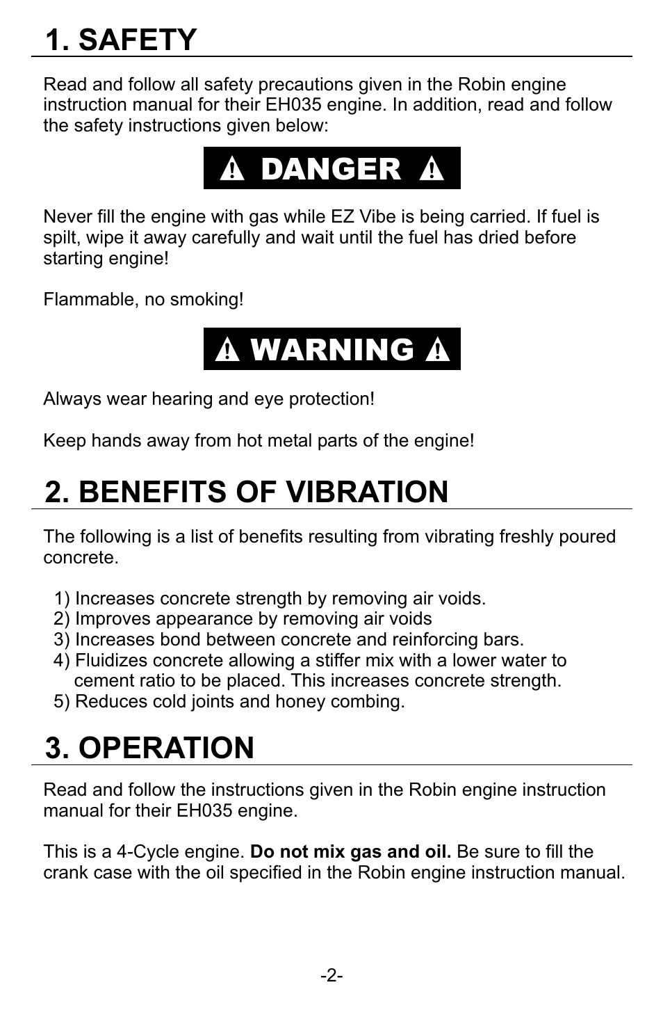 Safety 2. benefits of vibration 3. operation, Danger warning | WycoTool EH035 EZ-Vibe User Manual | Page 3 / 26