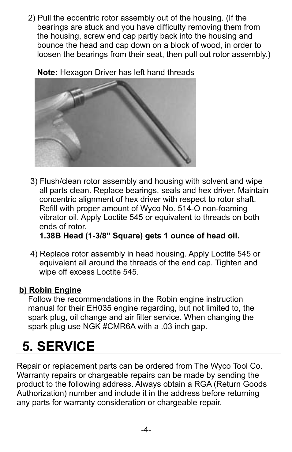 Service | WycoTool EH035 EZ-Vibe User Manual | Page 5 / 26