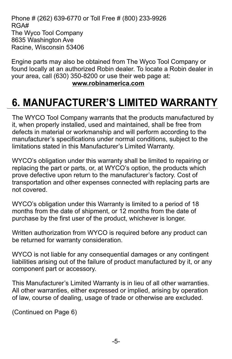 Manufacturer’s limited warranty | WycoTool EH035 EZ-Vibe User Manual | Page 6 / 26