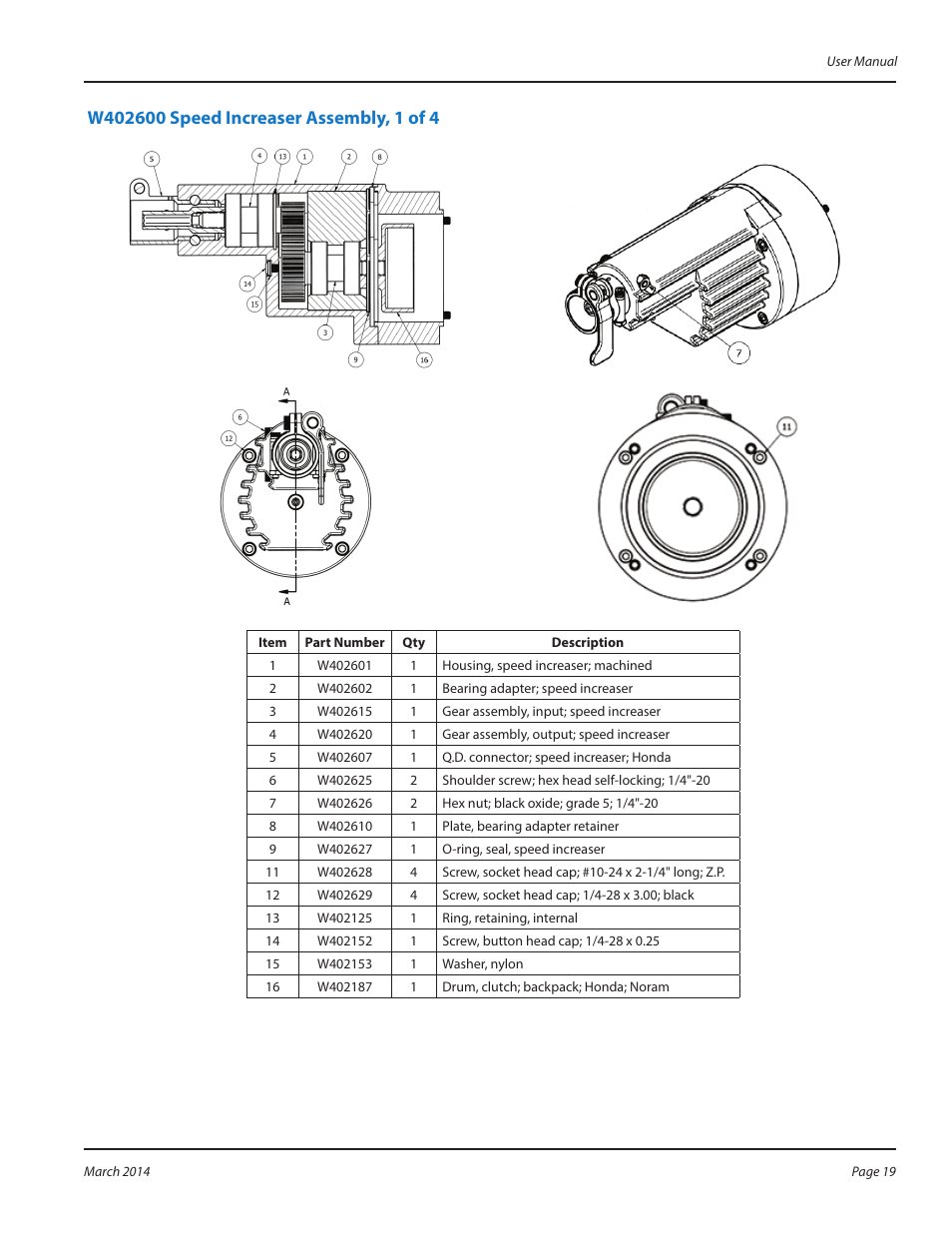 W402600 speed increaser assembly, 1 of 4 | WycoTool WBP50 Backpack User Manual | Page 19 / 24